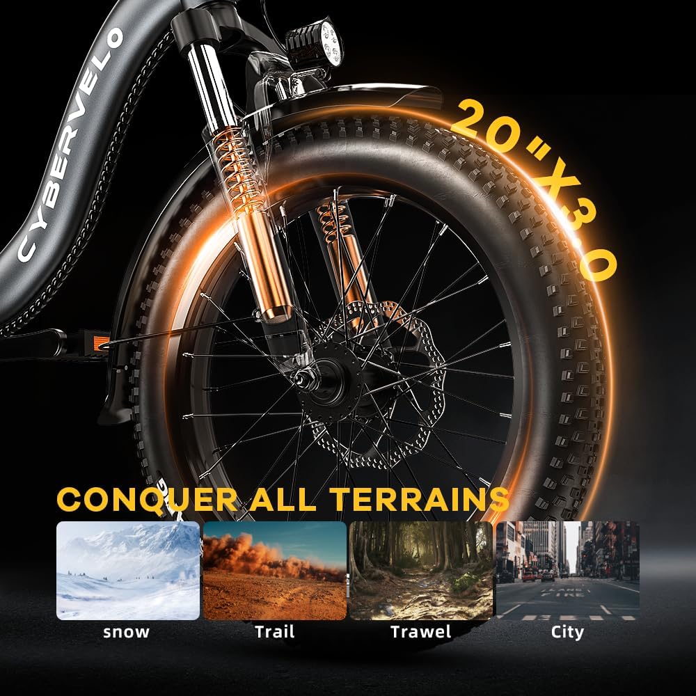 YorkE 1000W Folding Electric Bike, 48V 20AH Large Removable Battery E Bike, 30+MPH, 80 Miles Max Range, 20' Fat Tire Electric Bike for Adults, Adult Electric Bicycles for Commute, 7-Speed