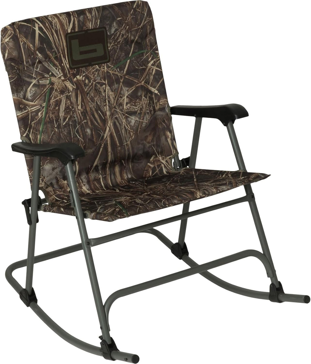 Banded Folding Rocking Chair | Lightweight Portable Weather-Resistant Extra-Wide Padded Outdoor Hunting & Camping Chair with Tubular Steel Frame & Armrests, Realtree Max-7