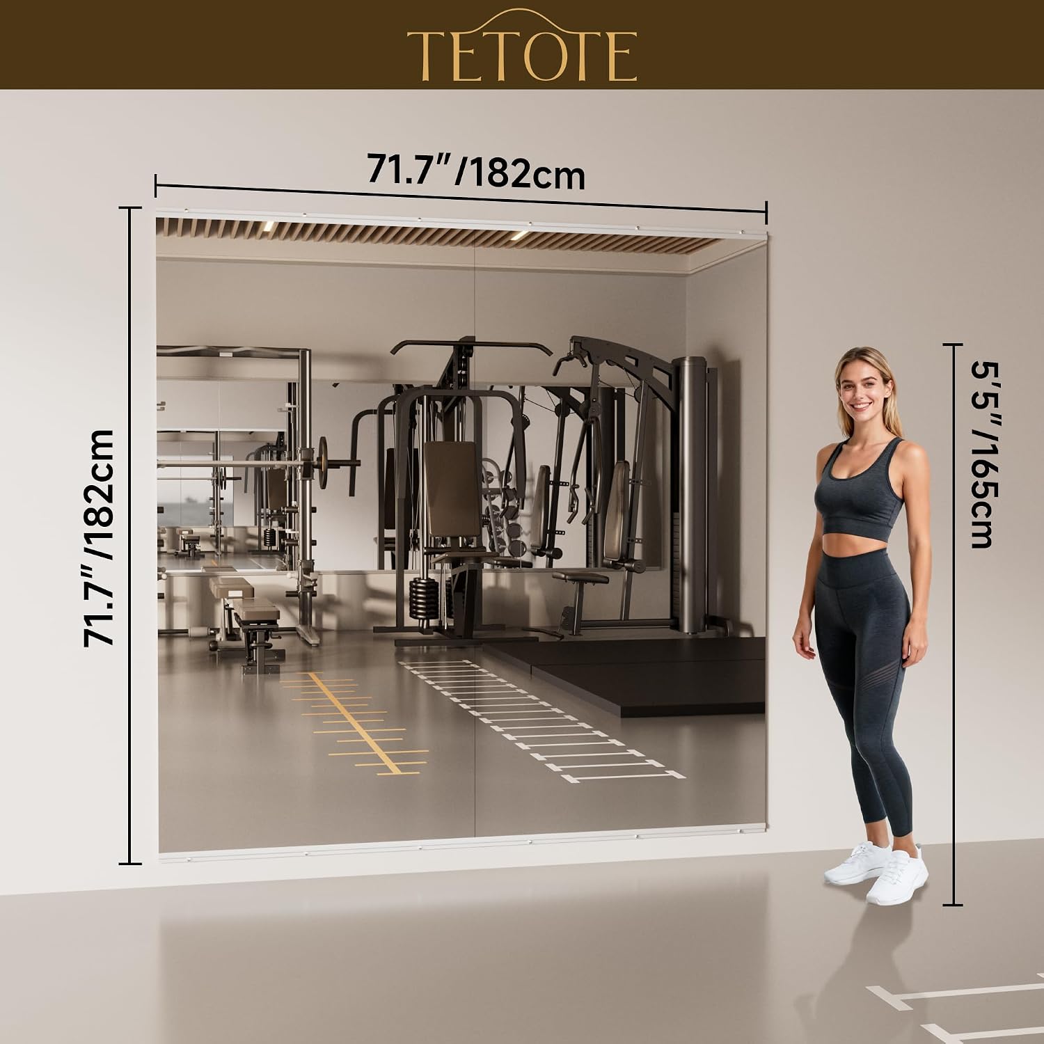 TETOTE Gym Mirrors for Home Gym Wall Large 72' x 36' - 2PCS Workout Exercise Fitness Mirror, Tempered Glass Frameless Full Length Mirror for Garage, Dance Studio, Yoga, Bedroom, Living Room