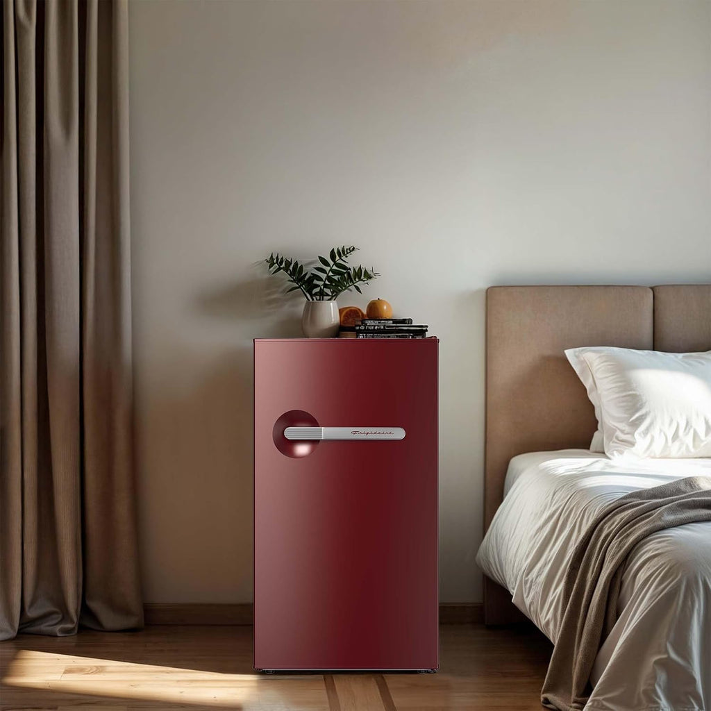 Frigidaire Refrigerator-Retro Mini Fridge Energy Saving-Adjustable Thermostat Control- Ideal for Dorm, Office, RV, Garage, Apartment 3.1 Cu Ft, RED