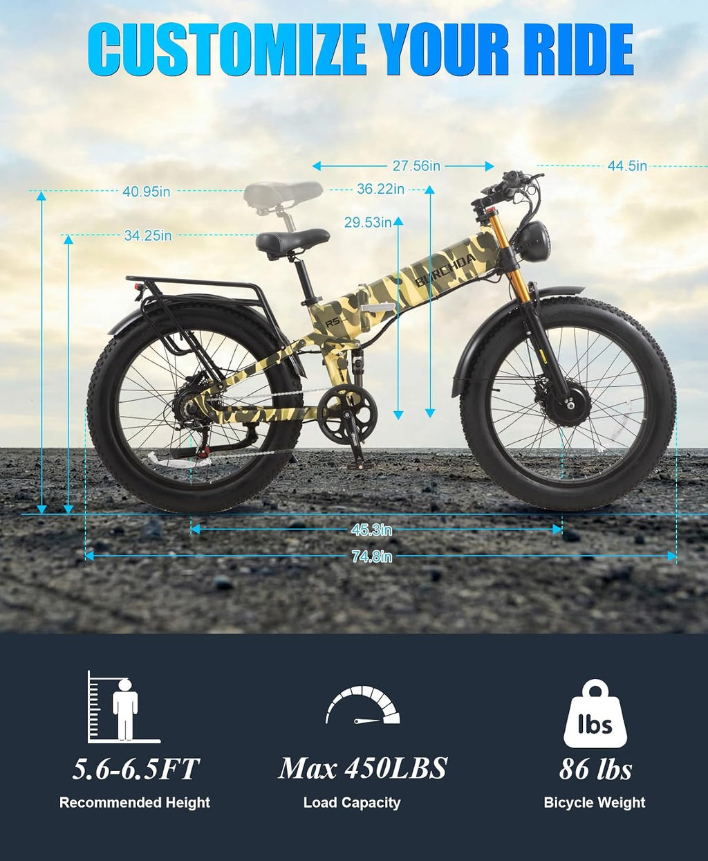 DAMSON Electric Bike for Adults Dual Motor AWD 5000W/3000W/1500W Peak 40MPH/30MPH Dirt Ebike, 52V/48V Max-Output Up to 65/80/120/160 Miles Long Range, 26' Full Suspension Fat Tire Mountains Bicycle