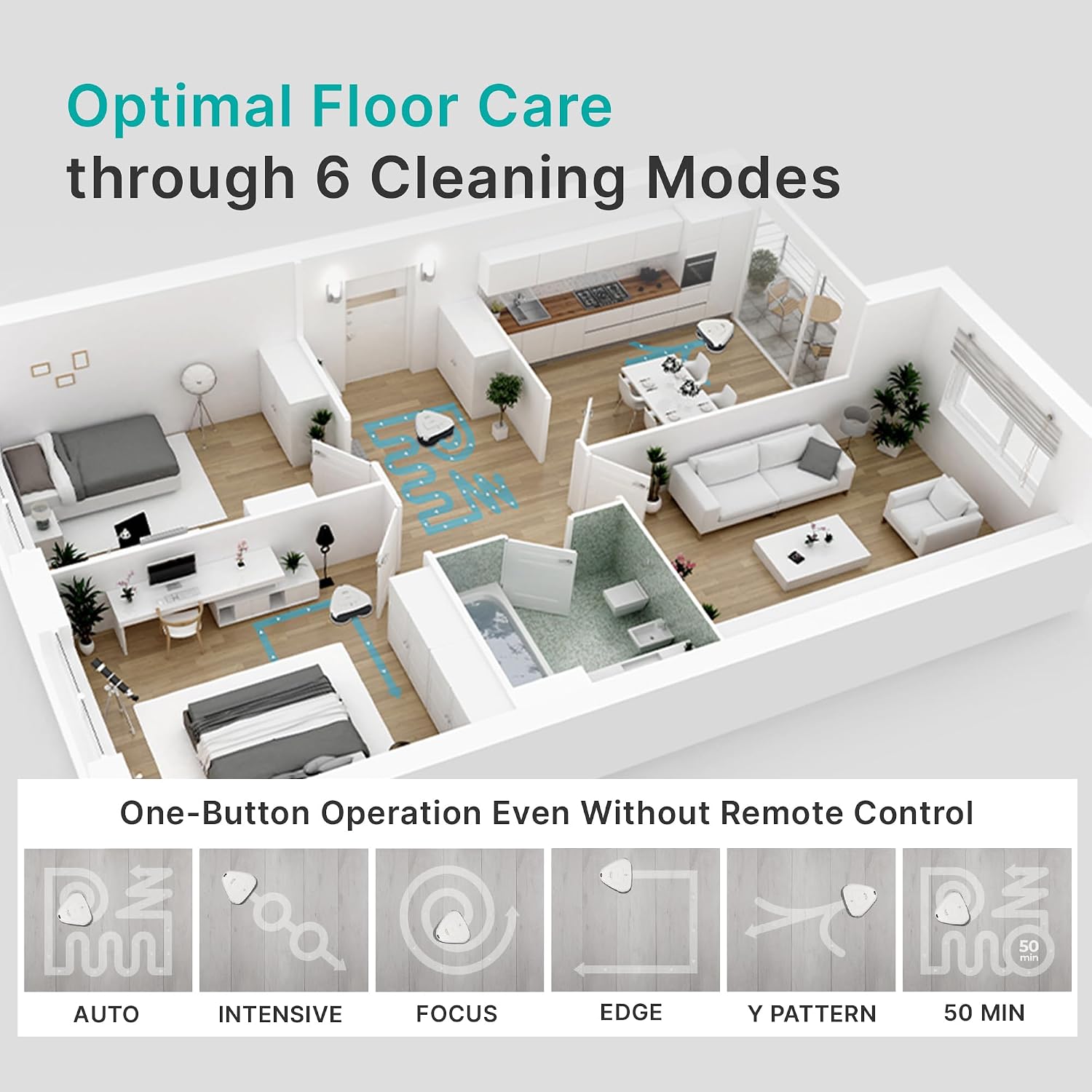 EVERYBOT Three-Spin Robot Mop for Hard Floors - Ultra-Quiet 43dB, Powerful Three Mops Wiping, Long Battery & Large Water Tank, Remote Control, Global Design Award Winner