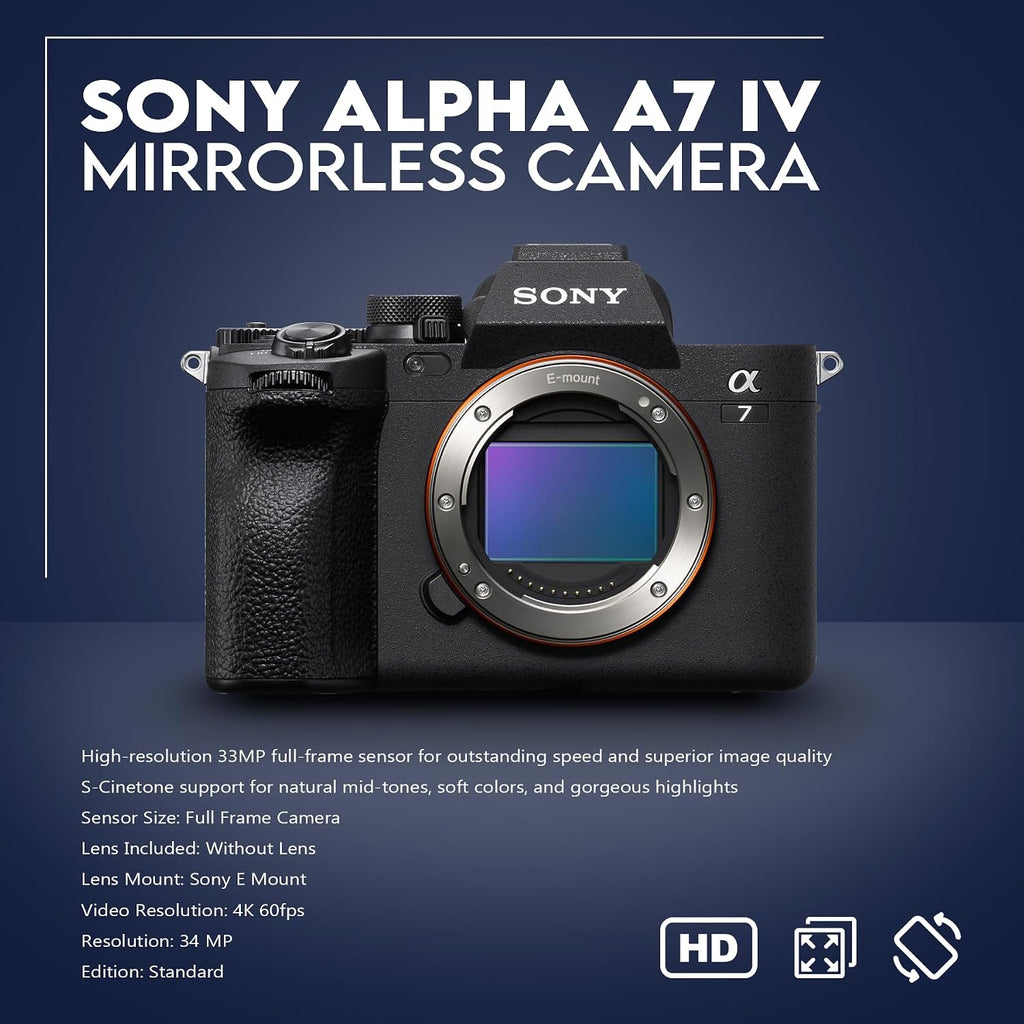 Sony Alpha a7 IV Full Frame Mirrorless Interchangeable Lens Digital 4K Camera, Black - Bundle with 256GB SD Memory Card, Camera Backpack, Sony 1 Year Limited Warranty