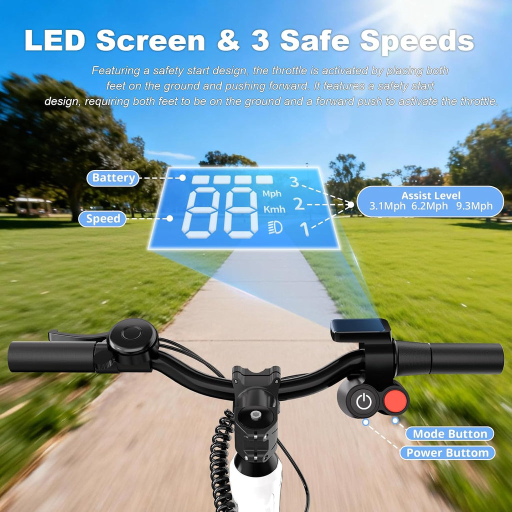 YunTopKids Electric Balance Bike for Kids Ages 3-5, 12 Inch Tires,Safe Start,3 Speeds up to 9.3 MPH,LCD,180W 24V Kids Electric Bike with Adjustable Seat,Fast Charger,LED Light