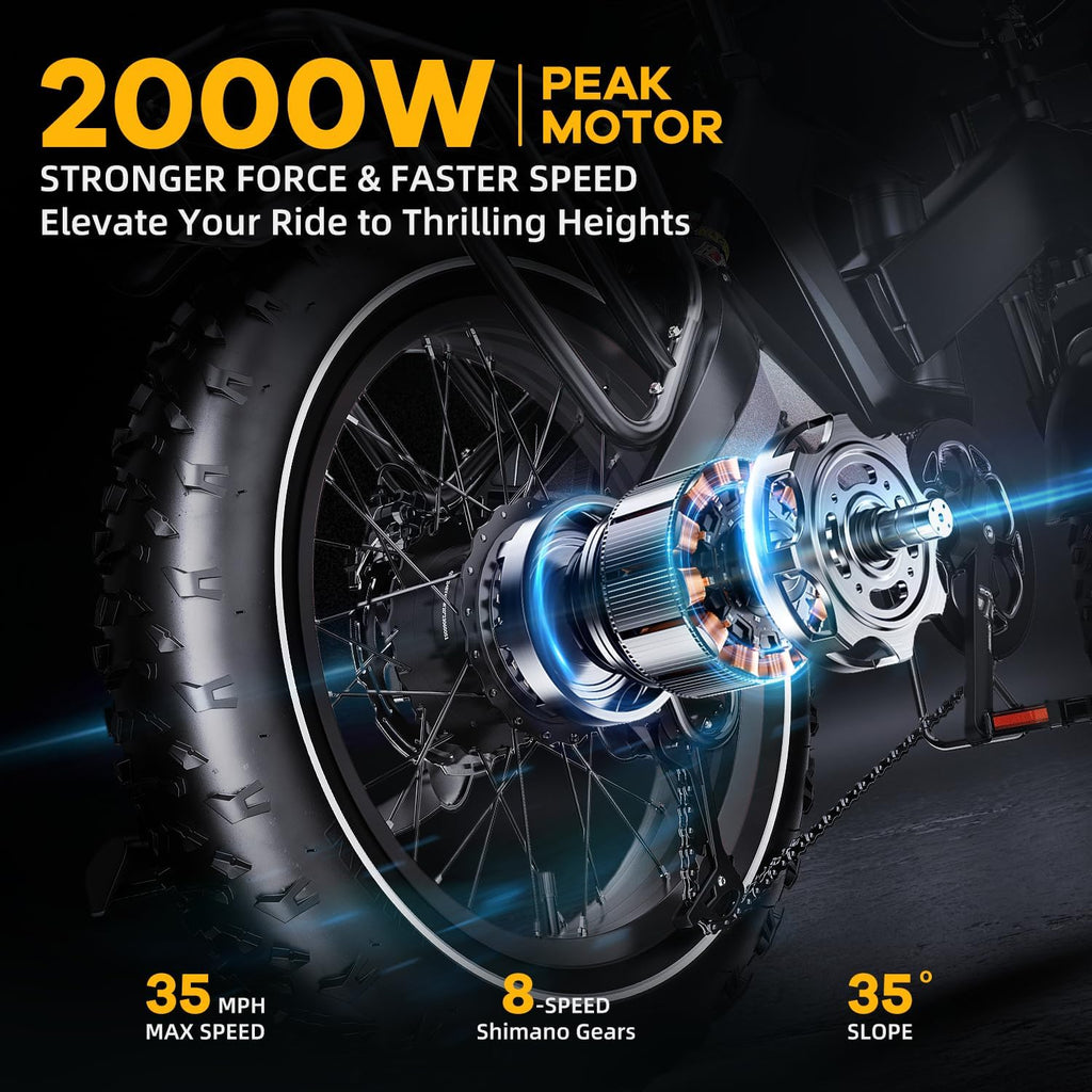 3000W/2000W Peak Dual Motor/Single Motor Foldable Electric Bike for Adults, 52V 30Ah Removable Battery, 35 MPH & 120 Miles, 20'x4.0' Fat Tire Mountain Bicycle, Magnesium Alloy Frame Dirt Ebike