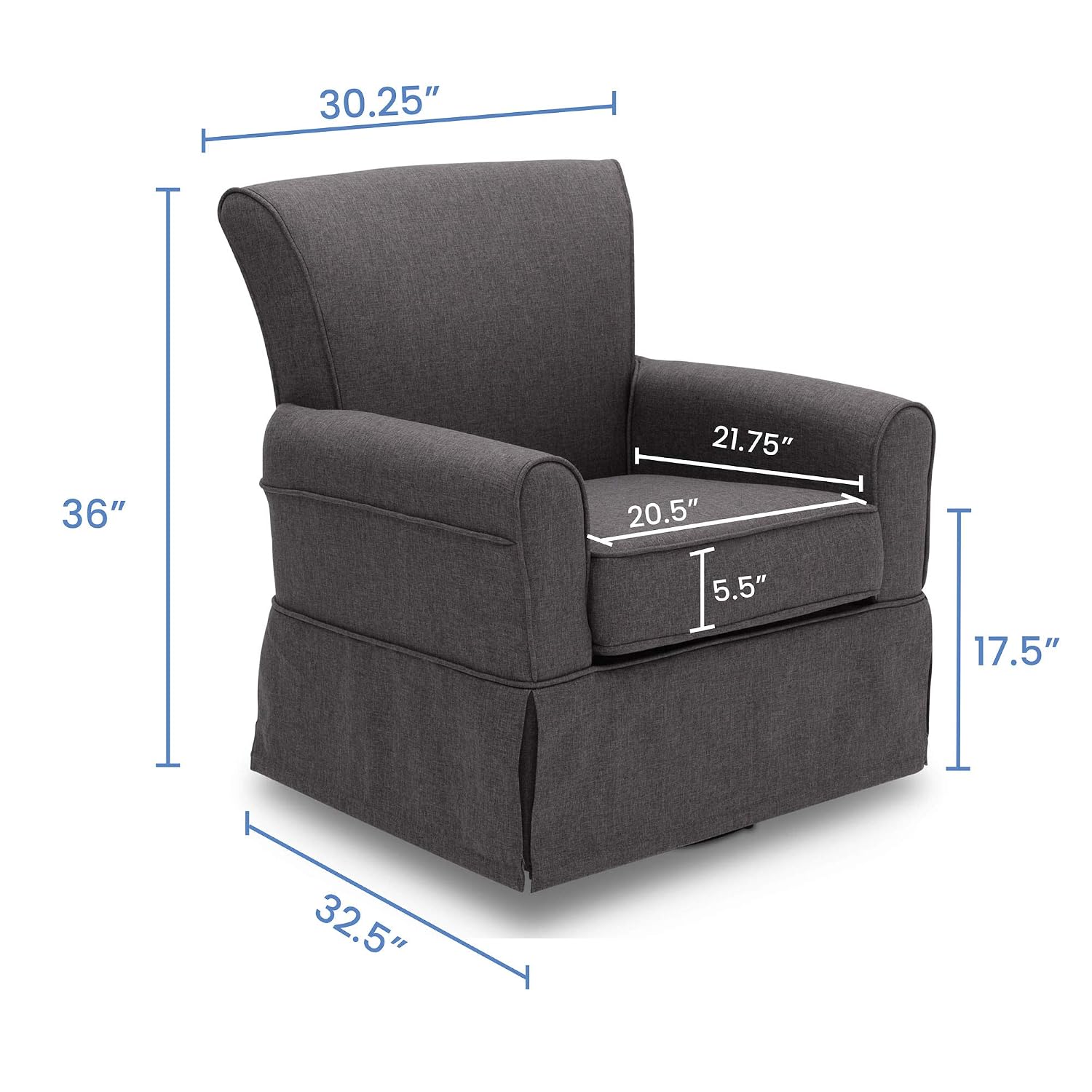 Delta Children Upholstered Glider Swivel Rocker Chair, Charcoal