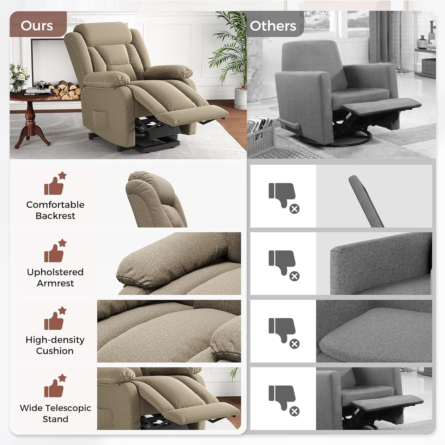Amopatio Lift Recliner Chair for Elderly Upgraded Reclining Chairs Indoor Lounge Chairs Single Sofa with Side Pockets and Remote Control for Living Room Bedroom（Brown）
