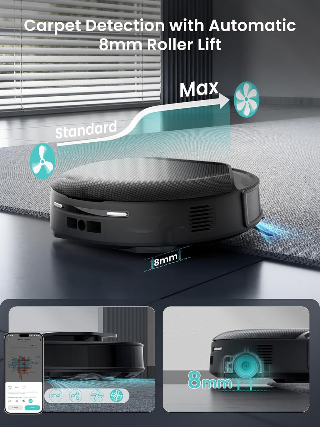 Lefant LiDAR Robot Vacuum and Mop, 18000Pa Suction, PSD 2.0 Obstacle Avoidance, All-in-One Robot Vacuum 120 Day Self-Emptying, Self Cleaning Roller Mop, Auto Drying, Supports 2.4G/5G WiFi, M5 Pro