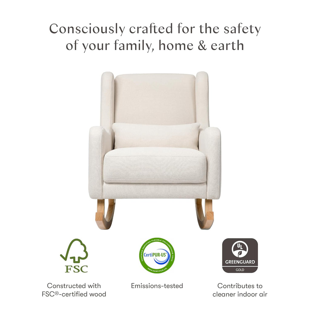 Babyletto Kai Rocker in Performance Natural Eco-Twill with Light Legs, Water Repellent & Stain Resistant, Greenguard Gold and CertiPUR-US Certified