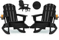 Folding Adirondack Rocking Chair Set of 2,4-in-1 Multifunctional Patio Chairs with Retractable Ottoman, Outdoor Chairs Wood Texture, Lawn Chair for Porch, Backyard, Pool(Black)