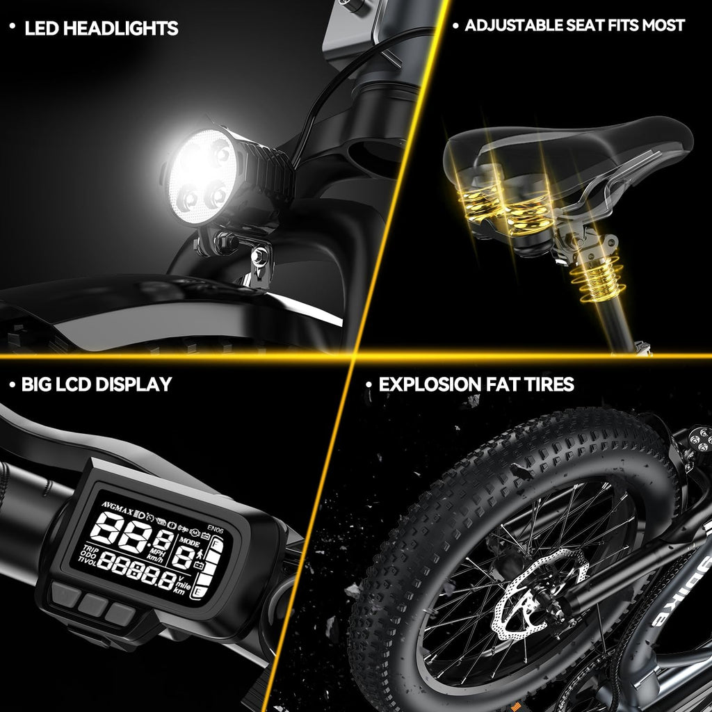 EUYBIKE1000W Folding Electric Bike for Adults,30mph Max Speed, 15AH Removable Battery Ebike, 20' 3 Fat Tire Electric Mountain E Bike with 7-Speed,Adult Electric Bicycles for Commute Beach Snow Blueb…