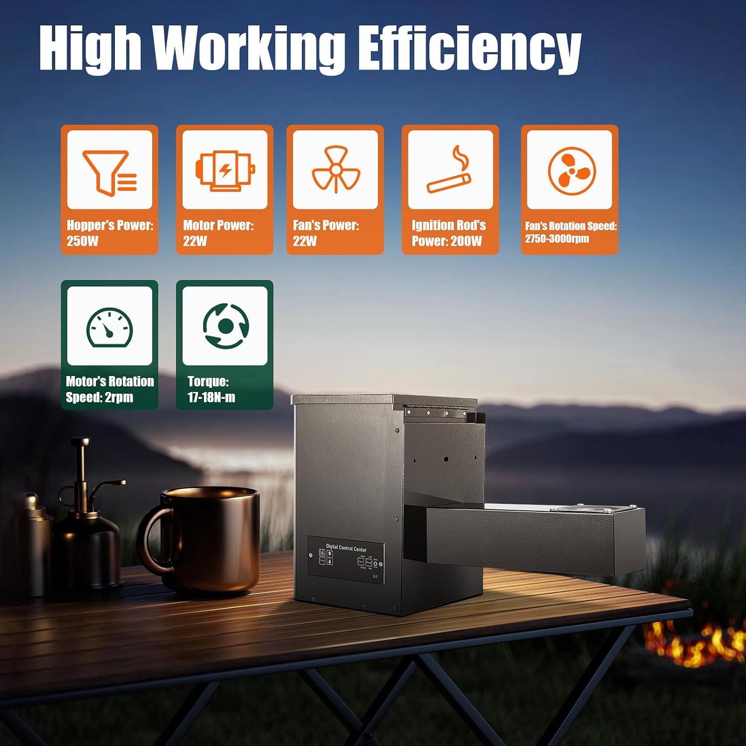 Electric Pellet Grill Hopper w/11 Gears Adjustment Temperature, 110V Digital Auto-Ignition Pellet BBQ Smoker for BBQ, Smoke, Roast, Bake, Grill, 25×11×15Inch,Applicable Fuels: 6mm Wood Pellets (110V)
