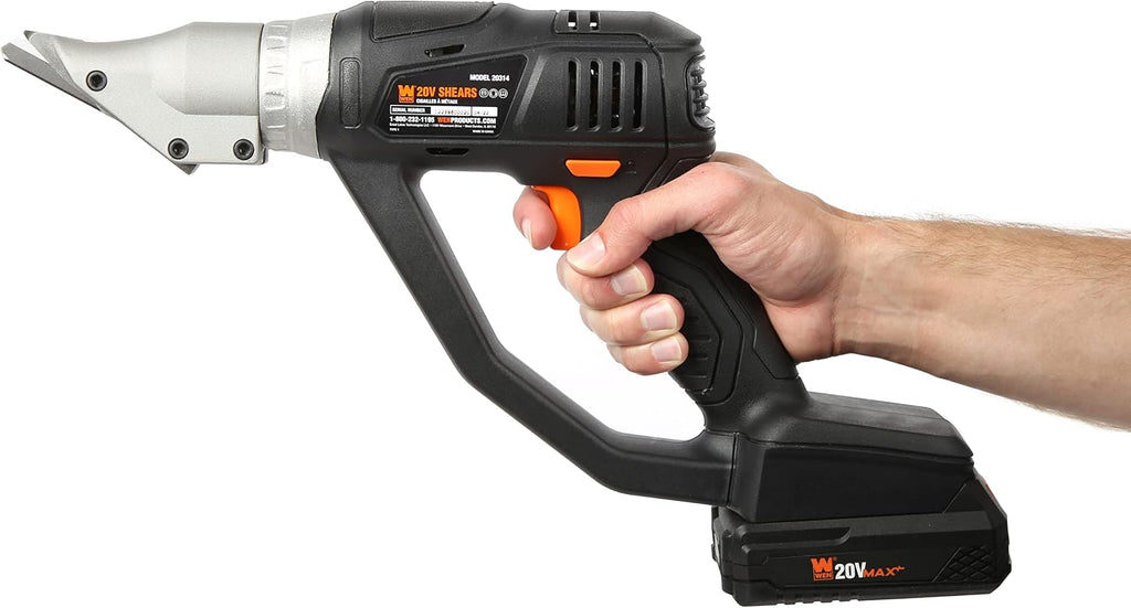 WEN Cordless Metal Shear, Variable Speed with 20V Max 2.0 Ah Lithium-Ion Battery and Charger (20314)