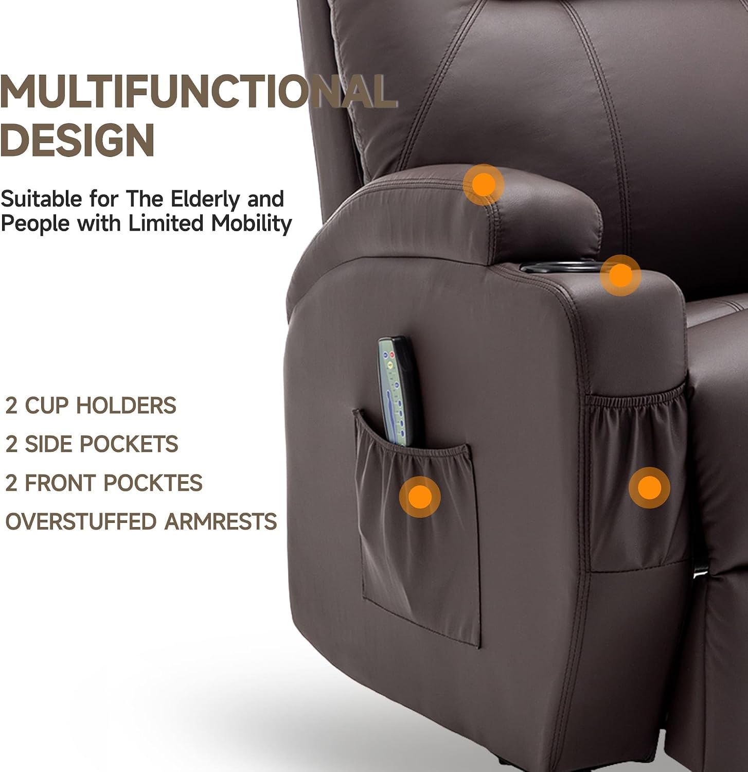 Korser Recliner Chair, Rocker Recliner Chair with Massage and Heat, Manual Recliner Chairs for Adults, 360° Swivel Rocker Recliner with Remote Control and Cup Holder for Living Room, Nursery