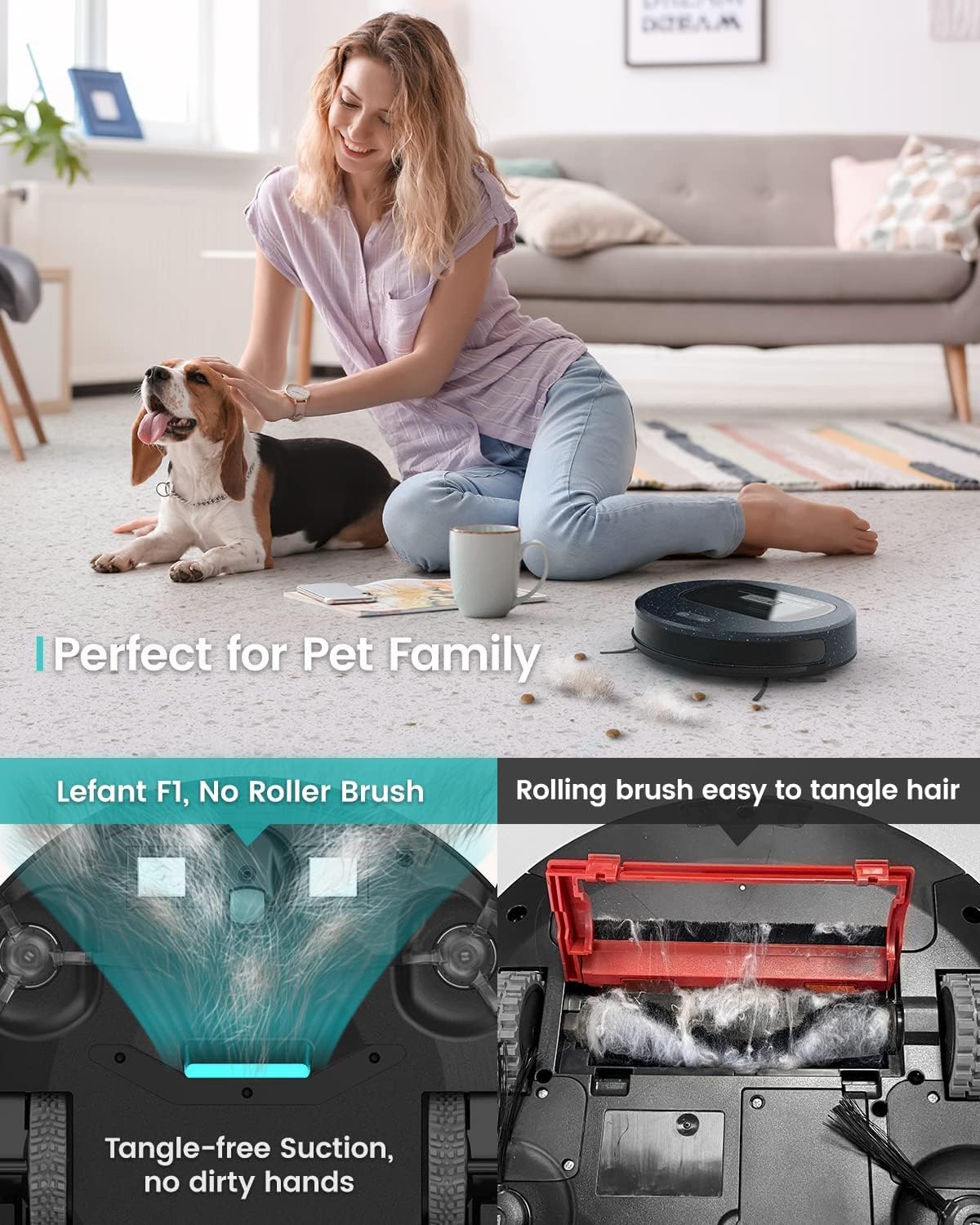 Lefant Robot Vacuum Cleaner(Slim), 4500Pa Suction & 150 Mins Runtime Vacuum Robot, 2.7inch Super Thin Robot with 600ml Dust Bin, F1 Robot Vacuum and Mop, Tangle-Free, Ideal for Pet Hair, Floor
