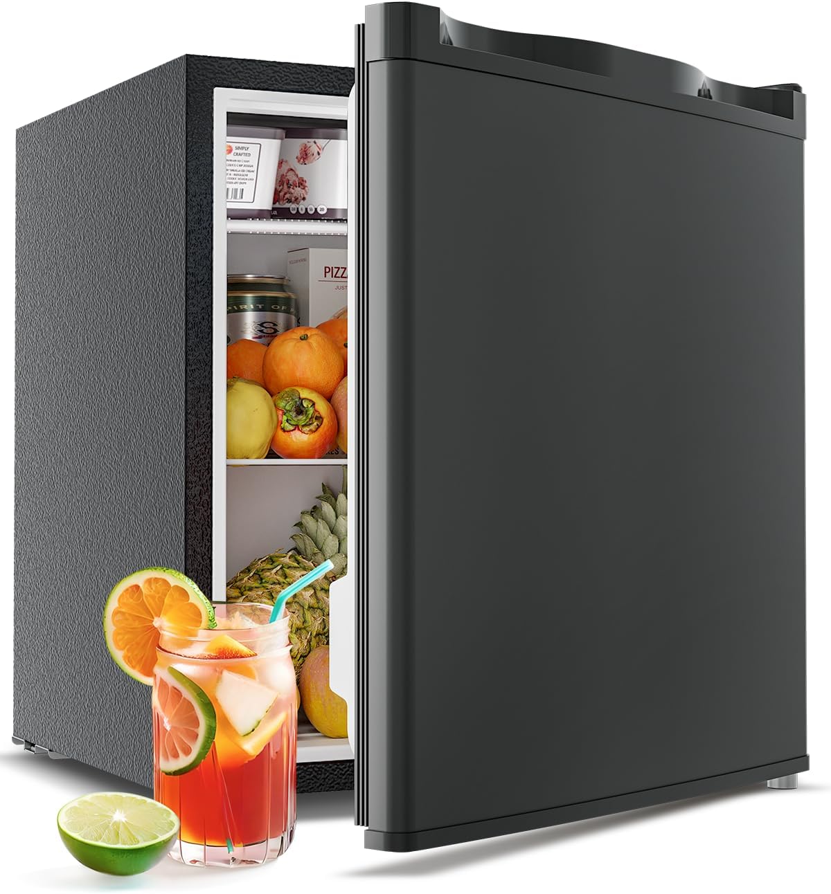 Feelfunn Small Fridge with Freezer - 1.7 Cu.Ft Single Door Mini Fridge with Adjustable Thermostat, Energy Saving, Low Noise, Small Refrigerator for Bedroom, Office, Dorm, Apartment, Classroom - Black