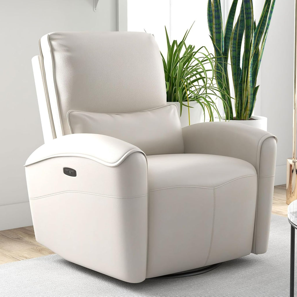 Bonzy Home Power Swivel Rocker Recliner Chair with USB Port, 23.2' Wide Seat, Fixed Lumbar Support, Upholstered Glider Chair for Nursery Living Room, Beige