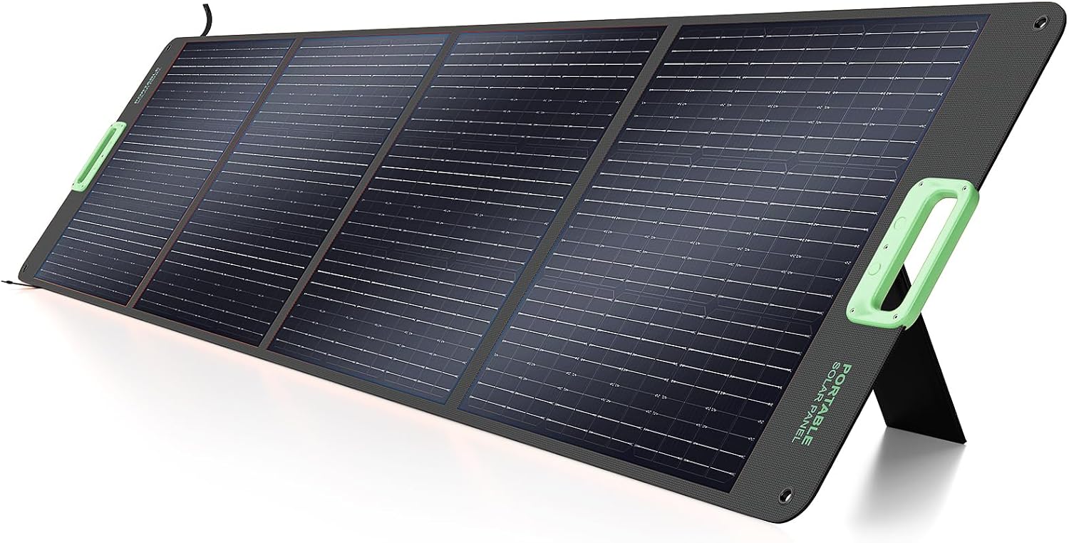 200W Portable Solar Panel for Power Station, 23.5% High Efficiency ETFE Foldable Solar Charger with 4 Kickstands, IP65 Waterproof MC4 Output for Outdoor Camping, RV, Blackout