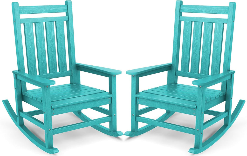 SERWALL Oversized Outdoor Rocking Chair Set of 2, HDPE Rocker for Adults, Patio Rocking Chairs for Porch, Aruba