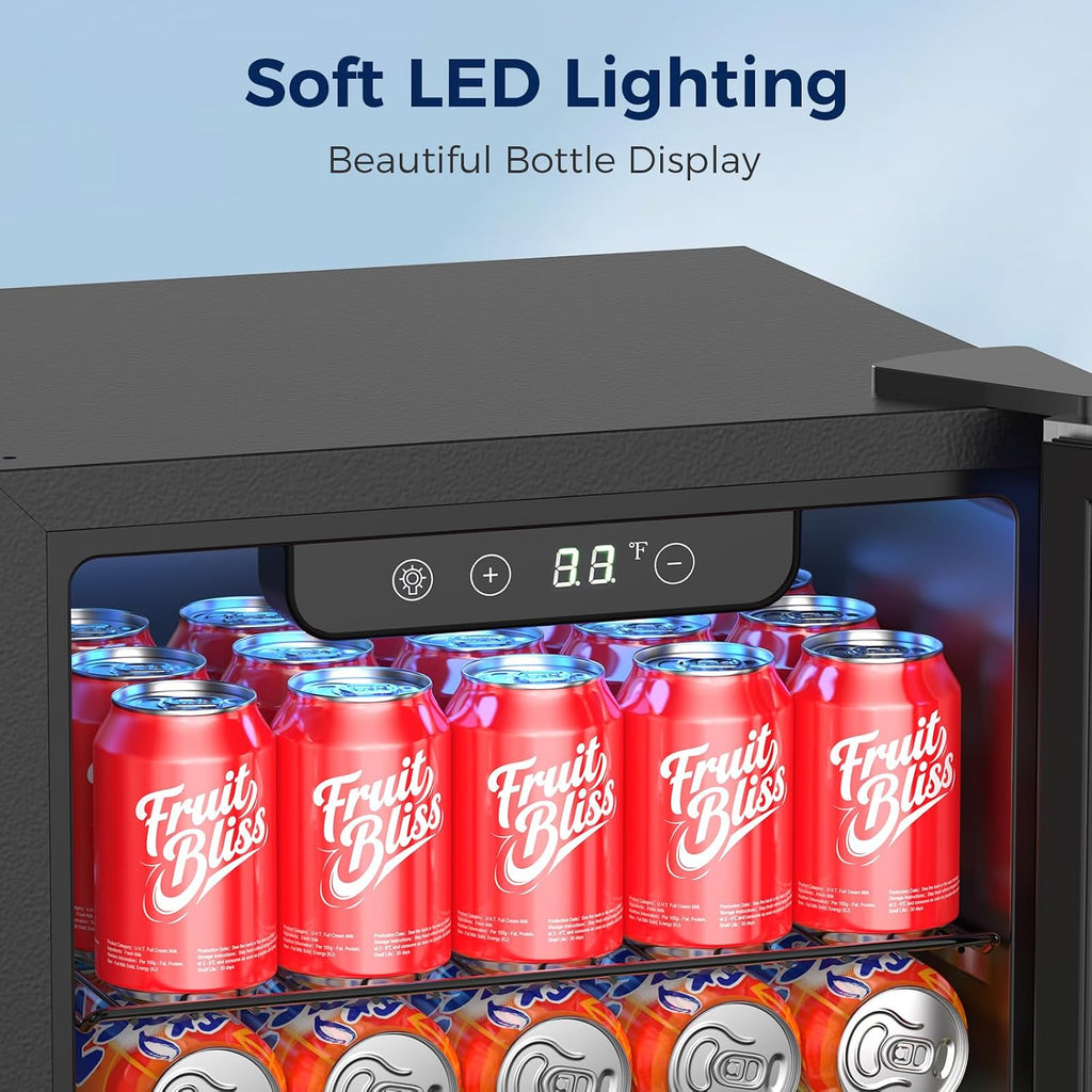 Beverage Refrigerator, 50 Cans Commercial Mini Fridge Cooler, 1.3 Cu.ft with Glass Door, Adjustable Shelves, Digital Temperature Freestanding Small Drink Fridge Soda Beer or Wine for Home Dorm Bar