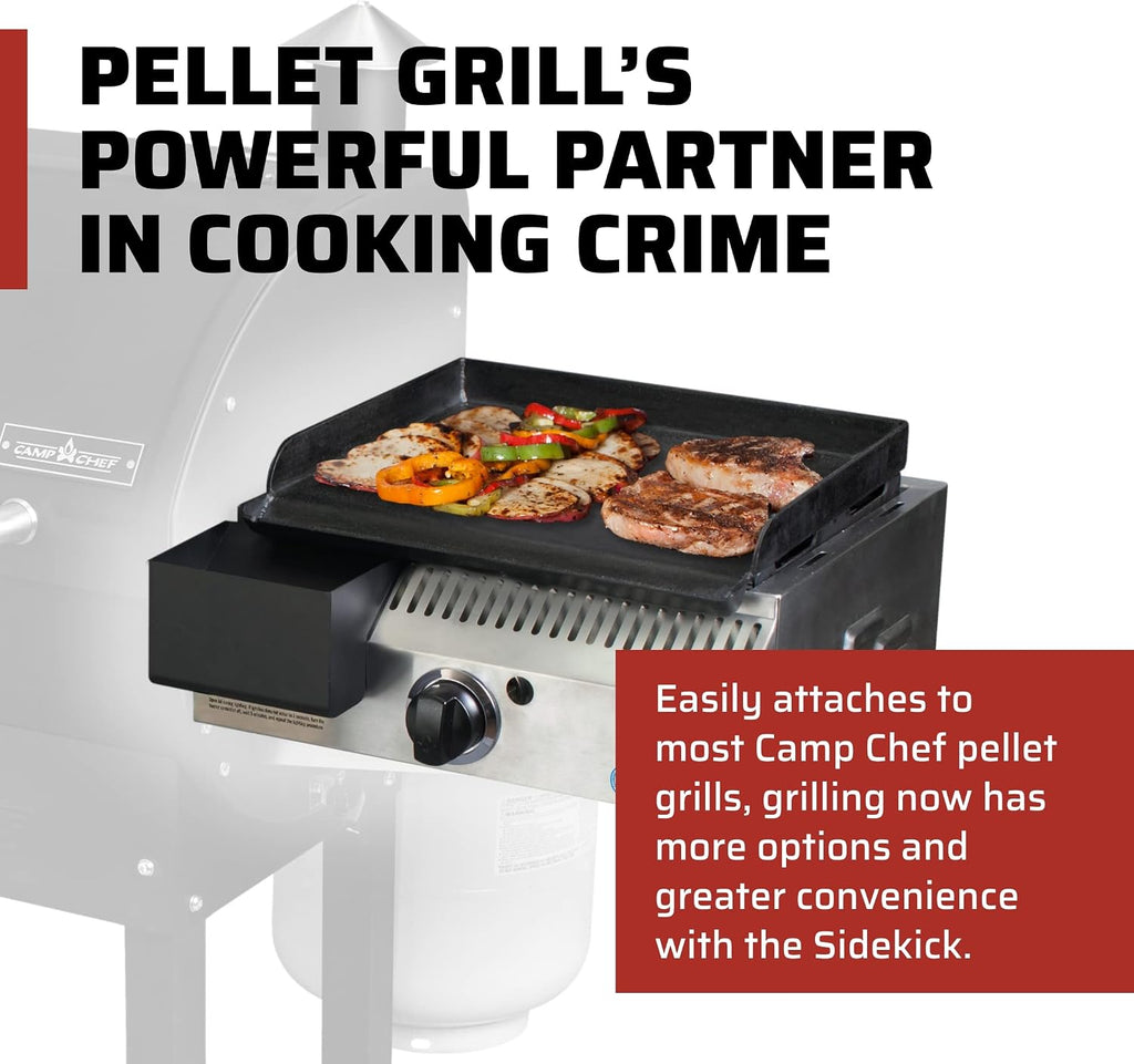 Camp Chef Sidekick Grill Accessory, Flat Top Griddle included, 14' cooking system compatible, Stainless/Black