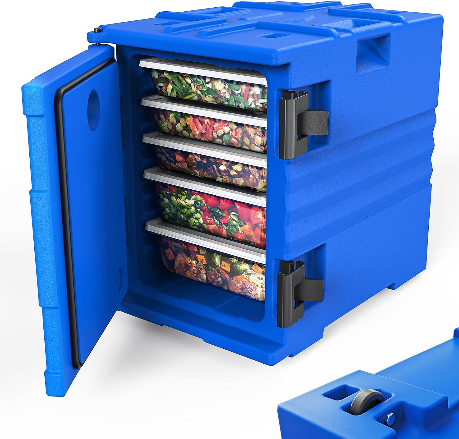 ROVSUN 82 QT Insulated Food Pan Carrier, Hot Box Food Warmer for 5 Full-Size Pan w/Wheels Double Buckles and Handles, Stackable Hot Boxes for Catering Restaurant Canteen Family Party