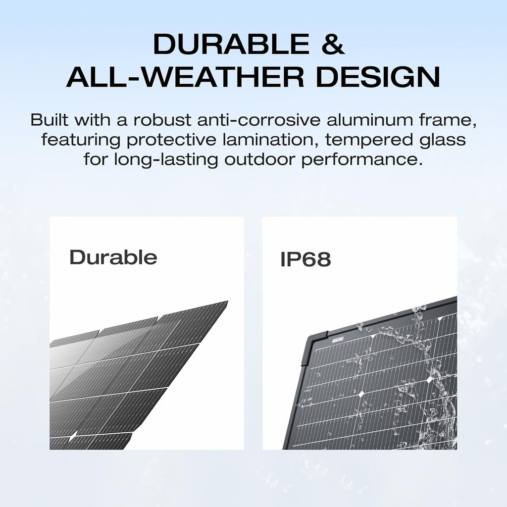EF ECOFLOW 4PCS 125W Solar Panels, 500W Bifacial Rigid Modular Solar Panel Up to 25% Efficiency with IP68 Waterproof Rate, Adjustable Support and Solar Angle Guide for Camping, RVs & Home