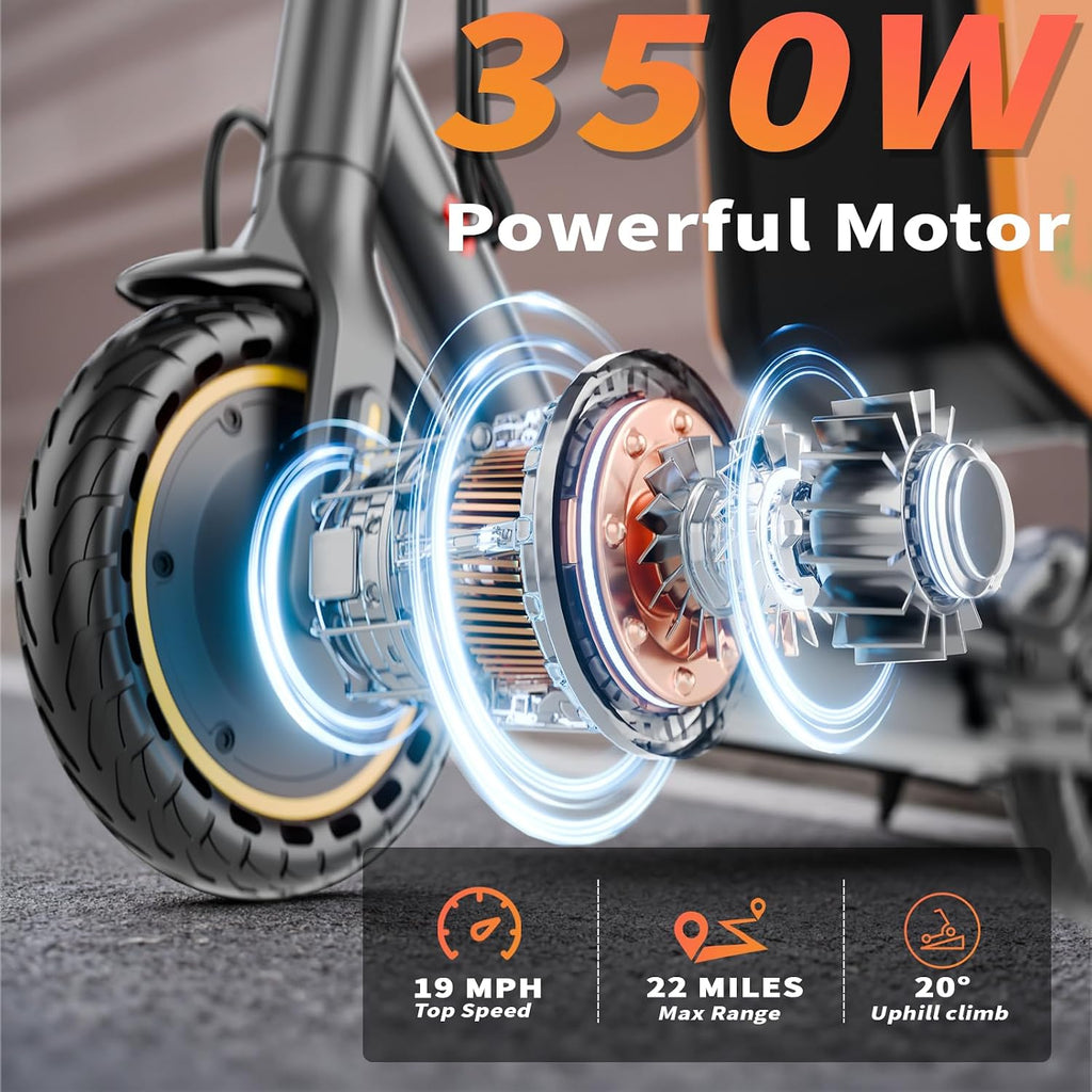 Qlaway Electric Scooter for Adults, 350W/500W Motor, 16-22 Miles Range, 8.5'/10' Solid Tires, Dual Braking & Suspension, Folding Portable Commuting E-Scooter with App