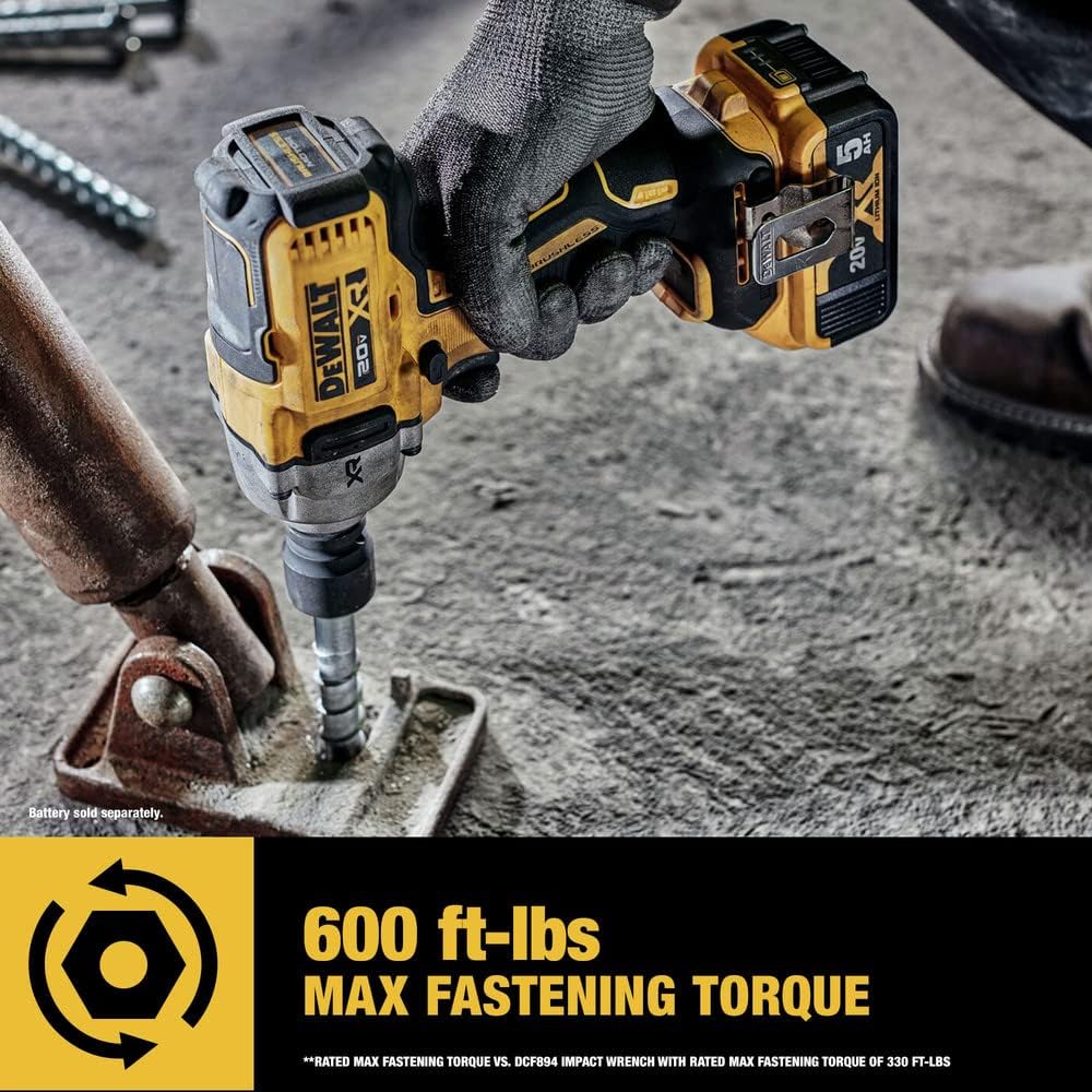 DEWALT 20V MAX Cordless Impact Wrench, 1/2' Hog Ring, Includes LED Work Light and Belt Clip, Bare Tool Only (DCF891B)
