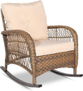 VIVIJASON Outdoor Wicker Rocking Chair, Patio Rattan Rocker Chair with Cushions & Steel Frame, All-Weather Rocking Lawn Wicker Furniture for Garden Backyard Porch (Beige)