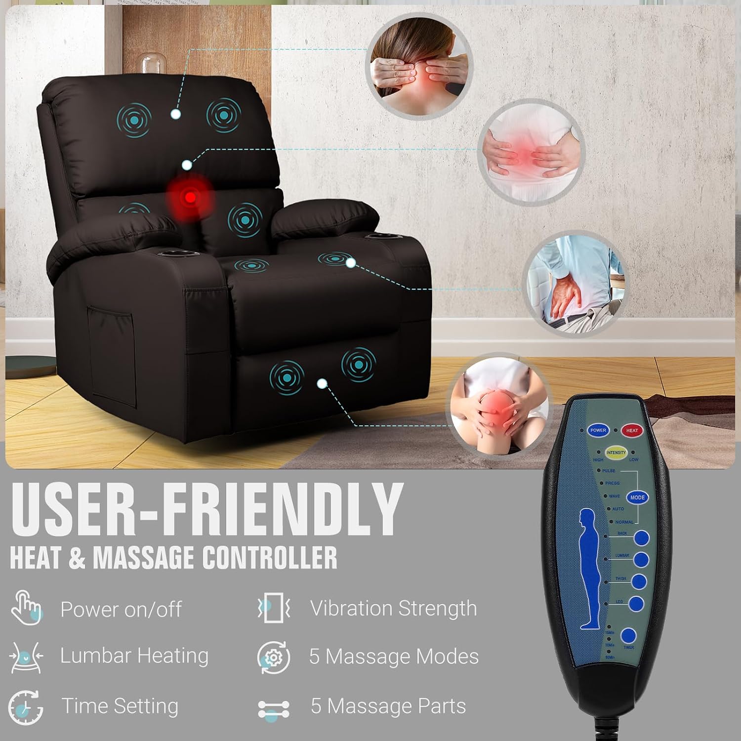 LAFWELL Rocking Recliner Chair, Massage Rocker Recliner Chair with Vibration Massage and Heat,360° Swivel Recliner Chairs, Living Room, Bedroom, Nursery, RV, Brown