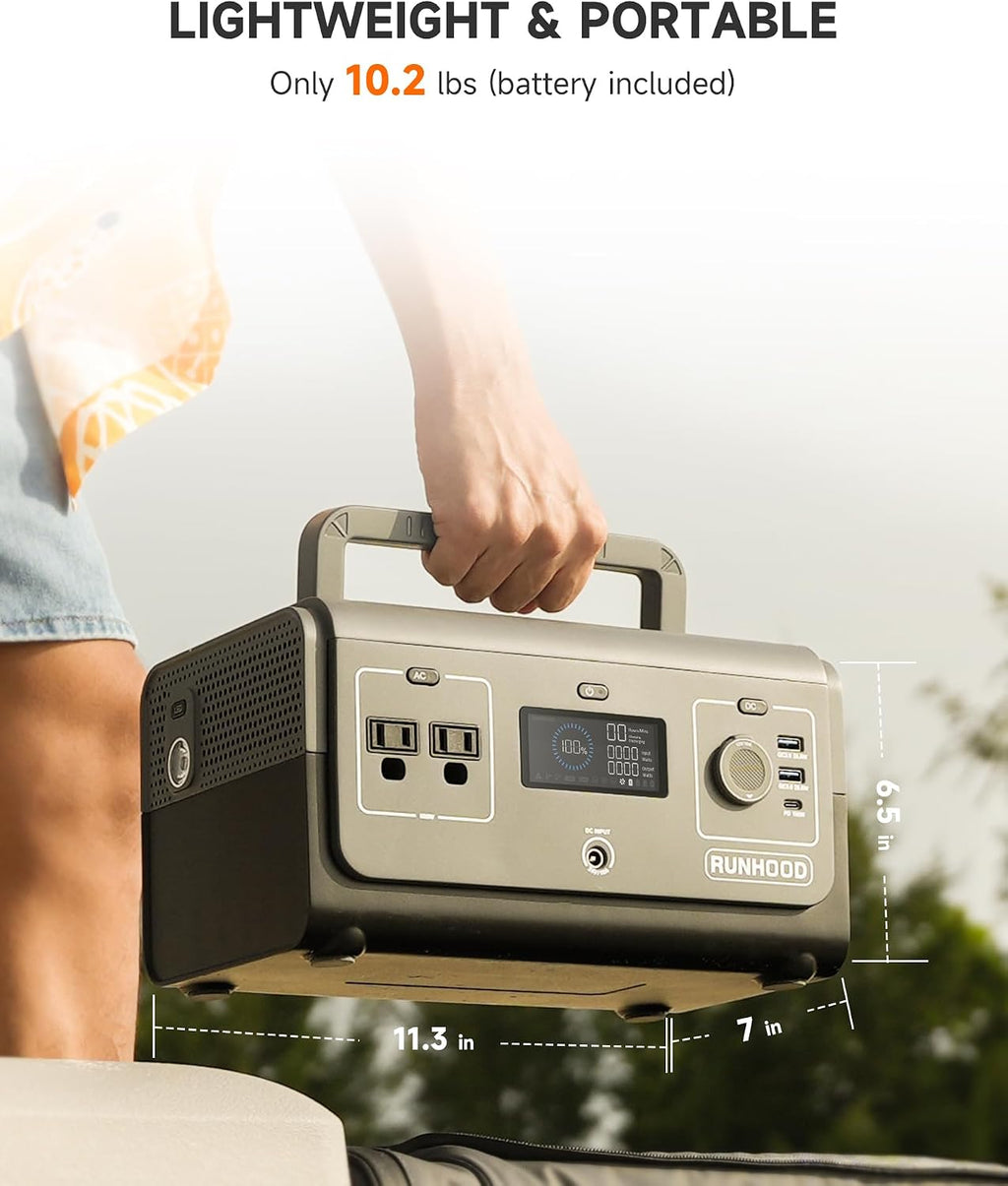 RUNHOOD Solar Generator Rallye 600 Mini Pro, 324WH Portable Power Station Swappable&Replaceable Batterie, 2X600W(Peak 1200W) Pure Sine Wave AC Outlet Power Station for Outdoors Camping/CPAP/HomeUse