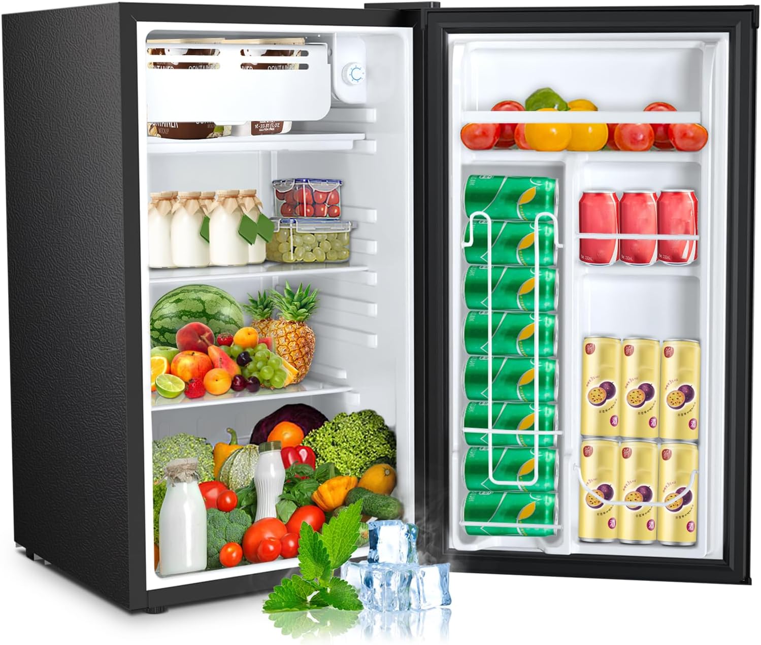 Electactic 3.2 Cu.ft Mini Fridge with Freezer, Compact Refrigerator with Reversible Single Door, Adjustable Thermostat, Low Noise, Energy Efficient for Office, Dorm, Bedroom, Apartment
