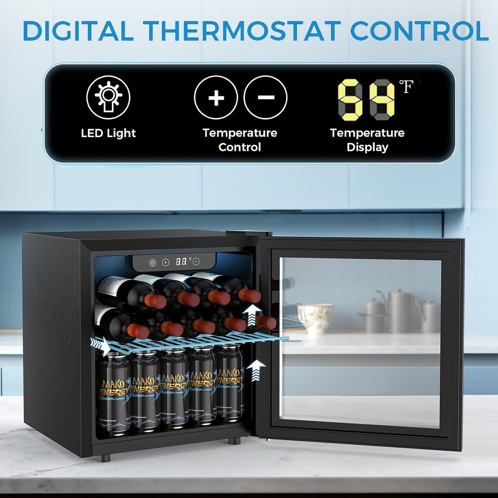 COWSAR Beverage Refrigerator, 50 Cans Wine Cooler, ETL Approved 1.3 Cu.ft Mini Fridge with Glass Door, Adjustable Shelves, Digital Temperature Freestanding Small Drink Fridge for Soda Beer or Wine
