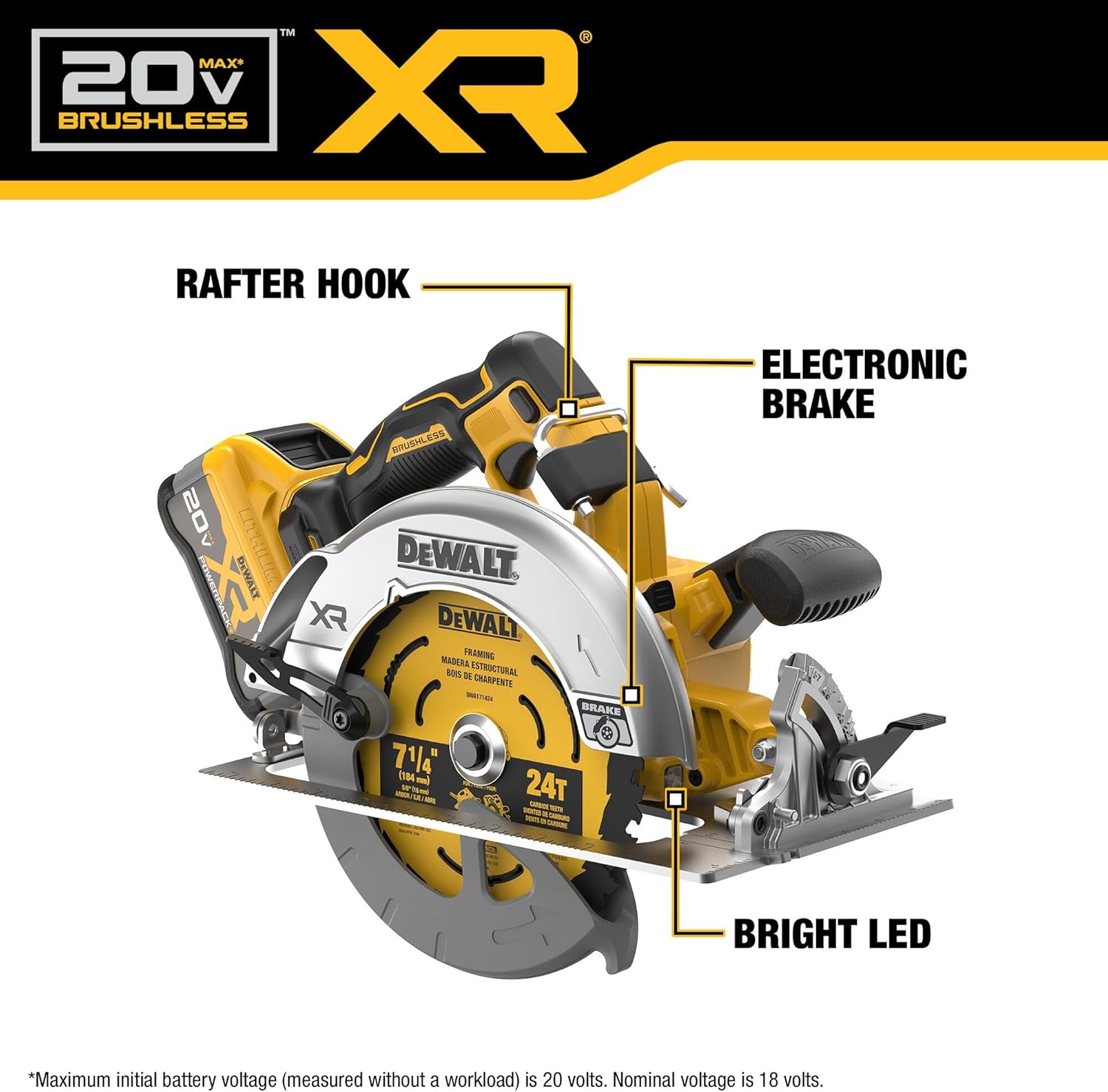 DEWALT 20V MAX XR Brushless Cordless 7-1/4 in. Circular Saw Kit with Battery and Charger (DCS590WW1)