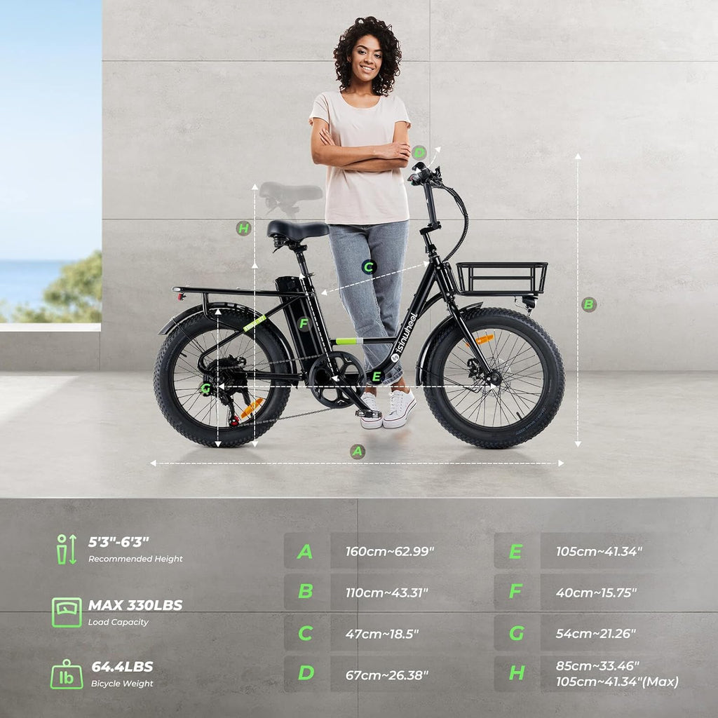 isinwheel U7 E Bike for Adults Electric Bike with Dual Cargo Rack, 48V 1000W Peak Ebikes for Adults, 7 Speed Gear, 20mph Step Thru Cruiser Electric Bicycles, 20' × 3' Fat Tire Ebike