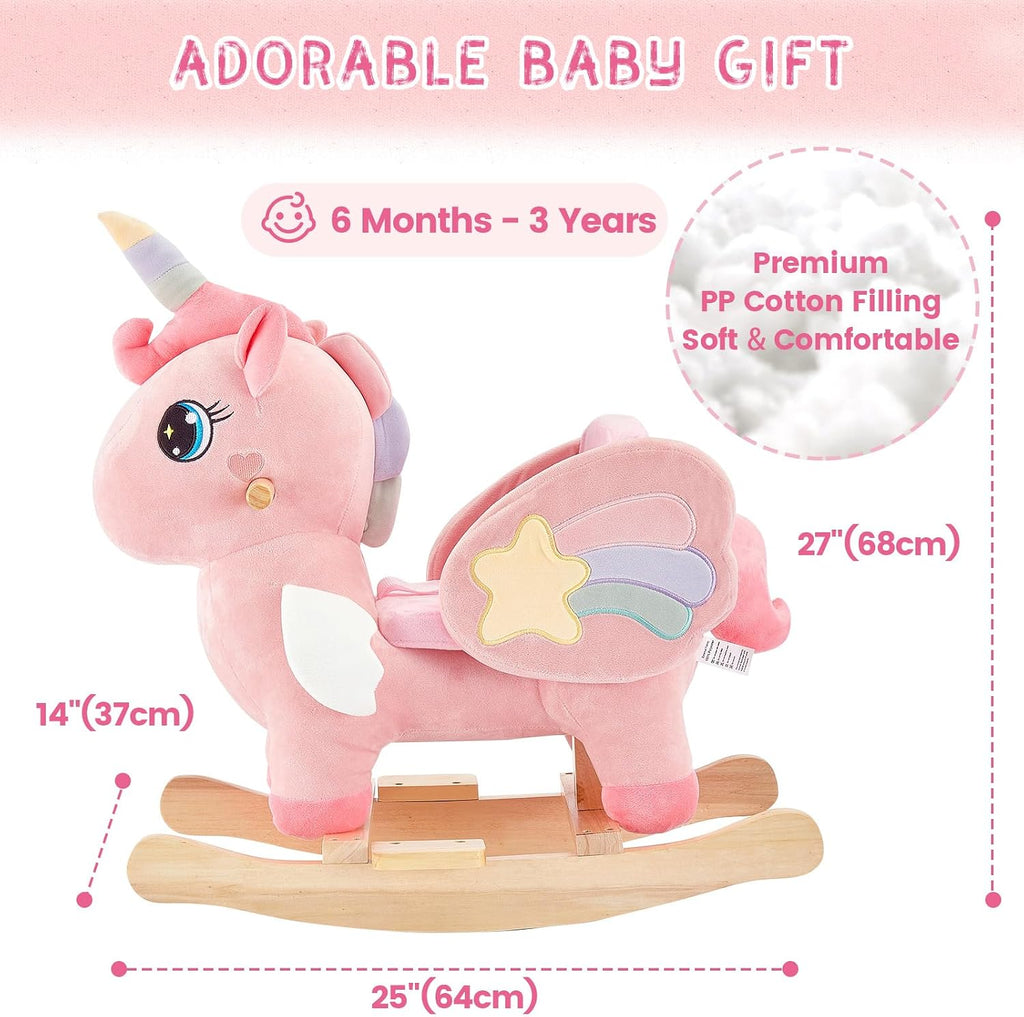 FUNLIO Unicorn Baby Rocking Horse, Pink Fairy Unicorn Rocking Horse for Toddlers 6 Months to 3 Years, Stuffed Ride-on Animal Rocker, Easy to Assemble, CPC & CE Certified
