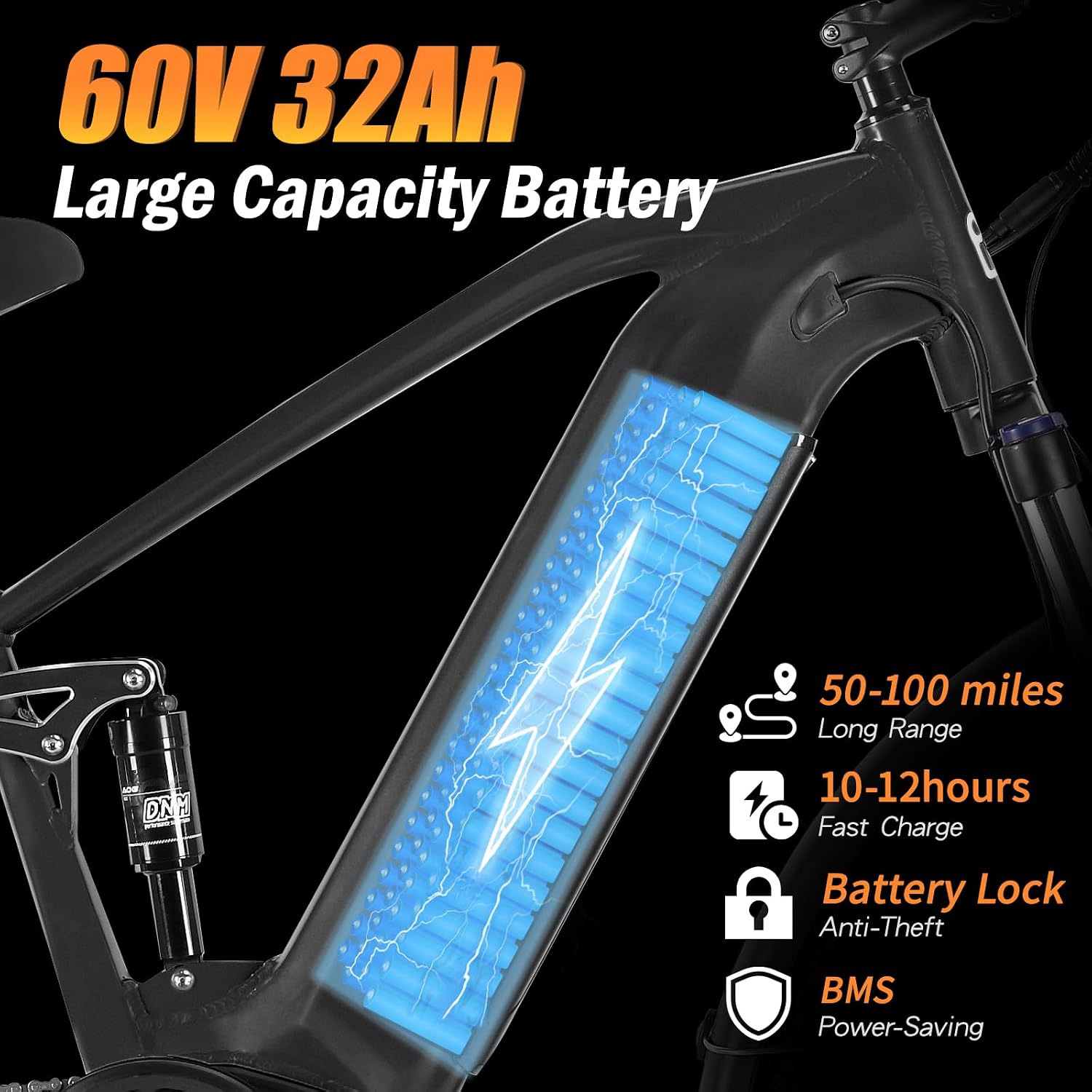 Electric Bike for Adults, 5000𝕨 Dual Motor E-Bike, 60V 32AH Long Range Dirt Bike, Fat Tire Hunting Ebike for All Terrain, Full Suspension Electric Bicycle