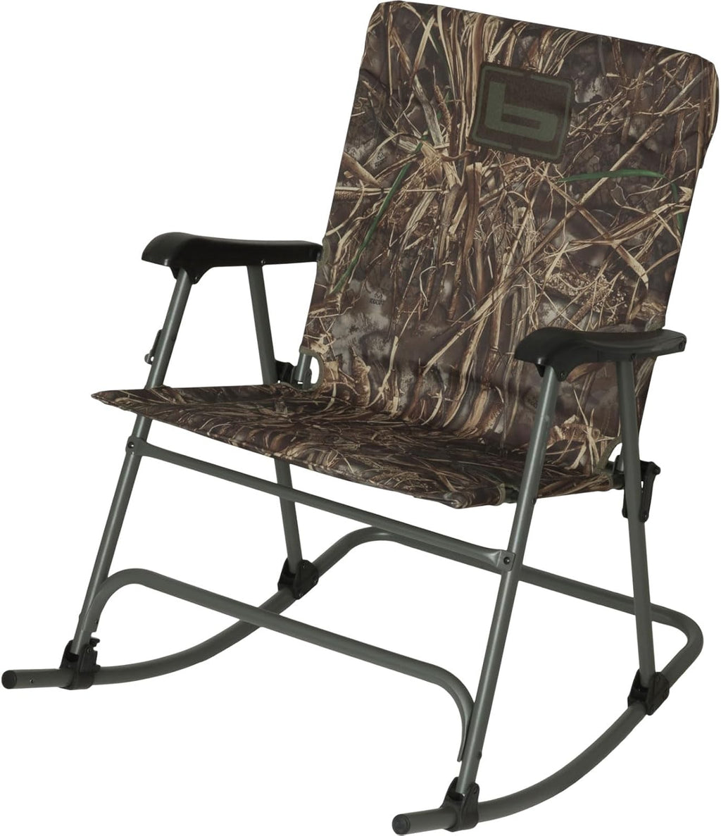 Banded Folding Rocking Chair | Lightweight Portable Weather-Resistant Extra-Wide Padded Outdoor Hunting & Camping Chair with Tubular Steel Frame & Armrests, Realtree Max-7