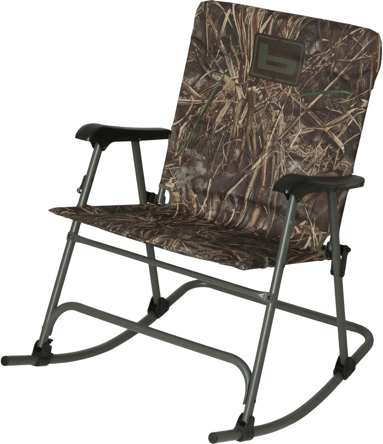 Banded Folding Rocking Chair | Lightweight Portable Weather-Resistant Extra-Wide Padded Outdoor Hunting & Camping Chair with Tubular Steel Frame & Armrests, Realtree Max-7