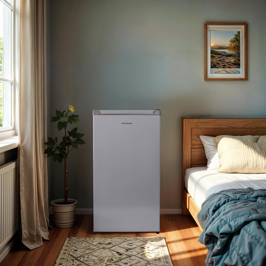 Frigidaire Mini Refrigerator, Compact Freezer Compartment, Adjustable Thermostat Control, Reversible Door, Contemporary Series, 3.2 cu ft, Grey