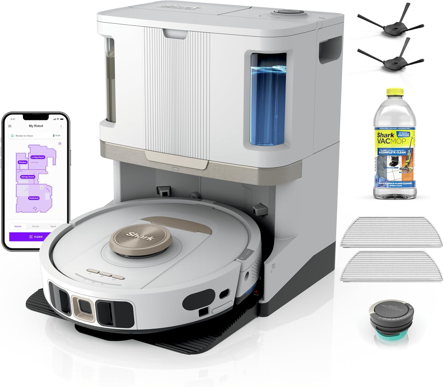 Shark Stratos 2-in-1 Robot Vacuum & Mop with 25+ Hands-Free Features & NeverTouch Self-Cleaning Base, Precision Mapping, Autolift Technology, HEPA Filtration, Edge Detect, White, RV2720ZE