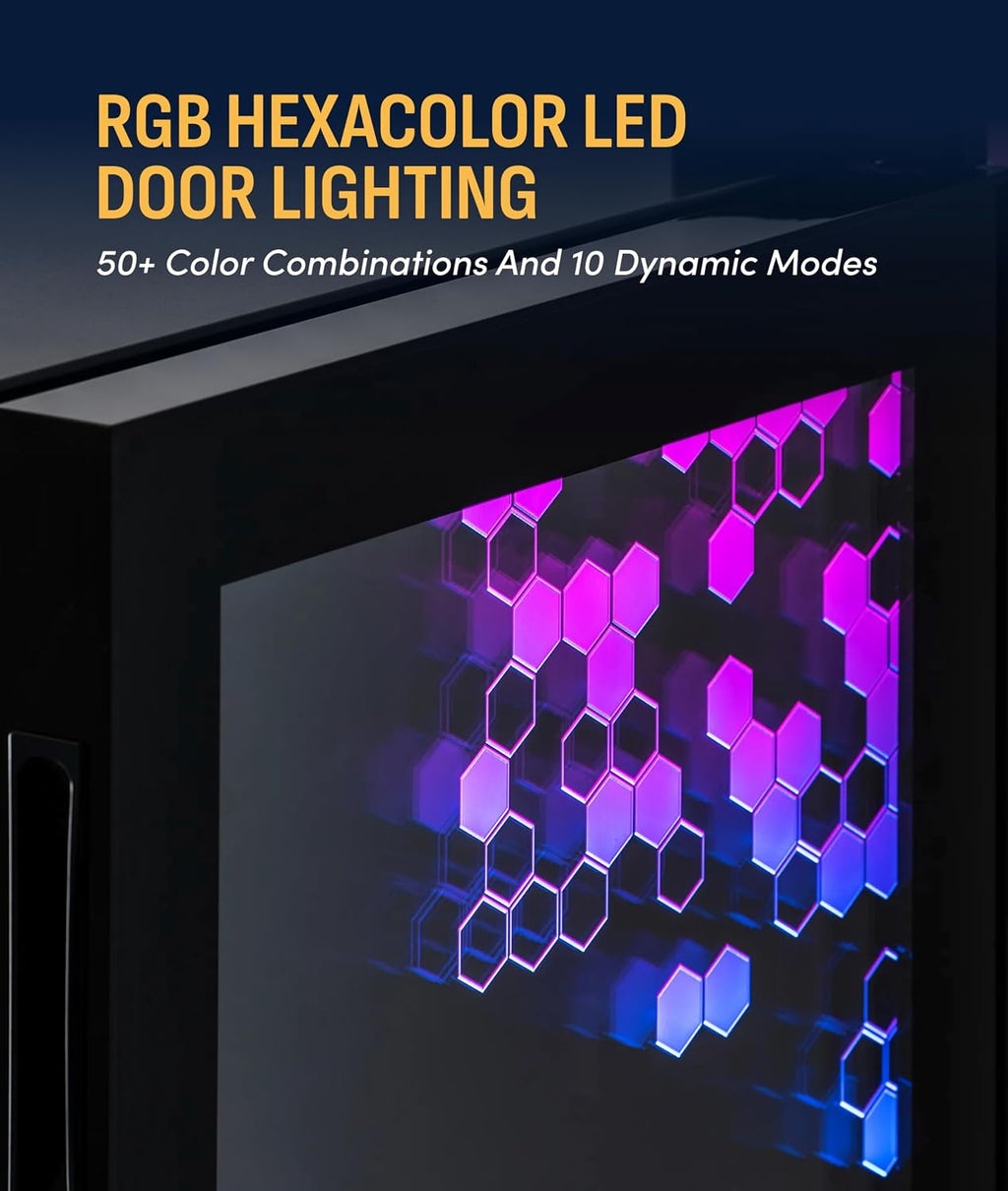 NewAir 85 Can Beverage Refrigerator with HexaColor LED Lights | Small Mini Fridge for Bedroom, Gaming Room, or Office | Remote Controlled Lighting & Quiet Cooling