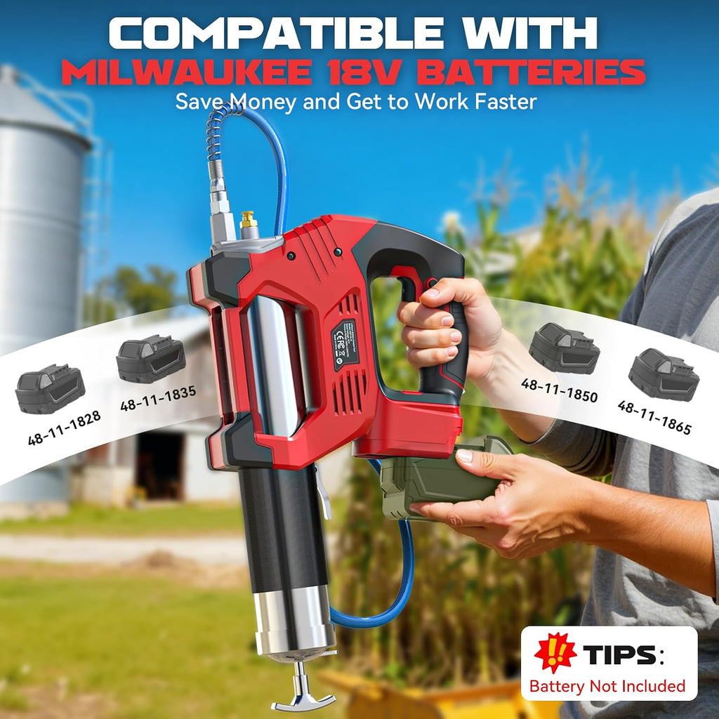 Ecarke Cordless Grease Gun Compatible with Milwaukee 18V Battery (Bare Tool), 3‑Speed Adjustable Flow, 12,000 PSI Max, 39' Hose, Works with Bulk & Cartridge Grease, for Farm/Truck/Construction