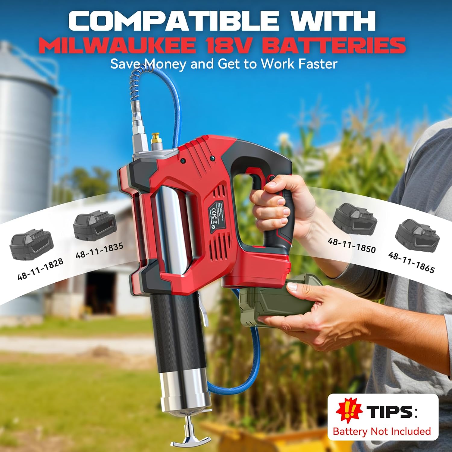 Ecarke Cordless Grease Gun Compatible with Milwaukee 18V Battery (Bare Tool), 3‑Speed Adjustable Flow, 12,000 PSI Max, 39' Hose, Works with Bulk & Cartridge Grease, for Farm/Truck/Construction