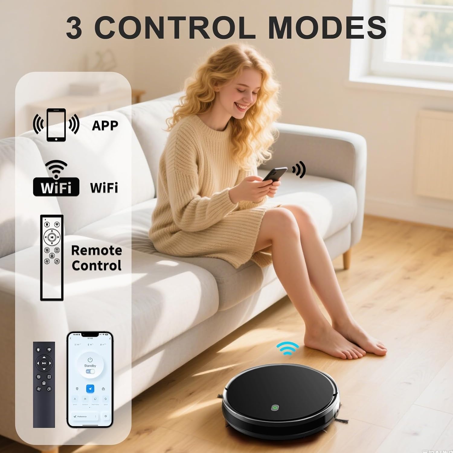 Robot Vacuum and Mop combo, 3500Pa Vacuum Cleaner Robot Navigation with high efficient roller brush, 60dB Robot Vacuum Cleaner with APP Control,Blue tooth, Ideal for Pet Hair, Carpets, Hard Floors