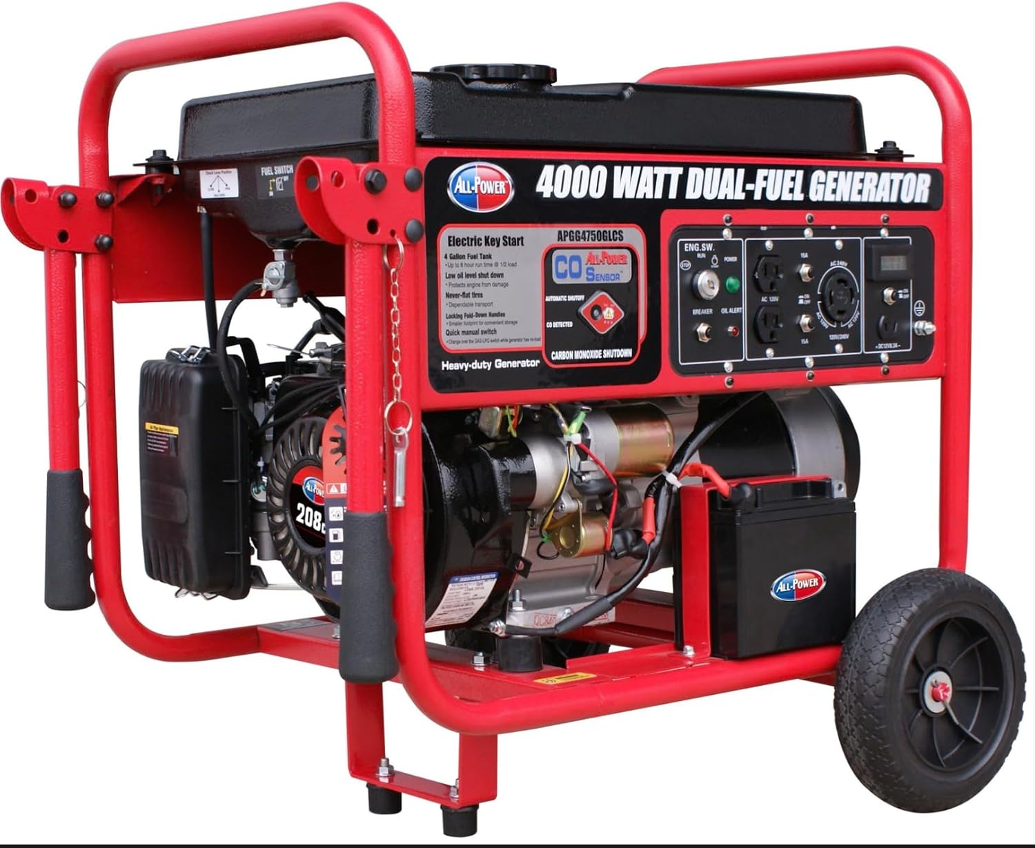 All Power, APGG4000, 4000-Watt Gasoline Powered Portable Generator with Mobility Cart, Electric Start