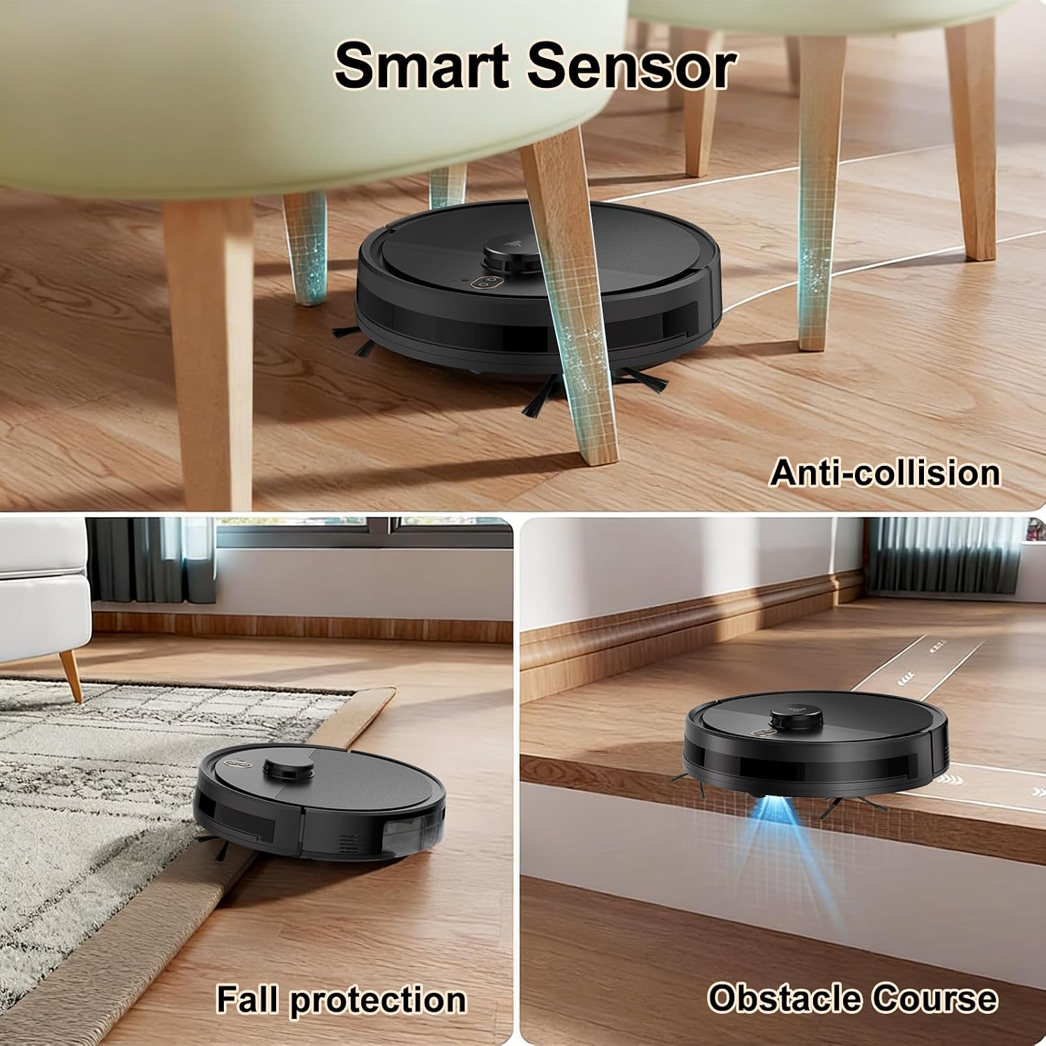 Robot Vacuum and Mop Combo, Robotic Vacuums with LiDAR Navigation, Smart Mapping, Strong Suction, with WiFi/App/Alexa/Voice Control, Obstacle Avoidance, for Home, Wood/Hard Floors, Pet Hair