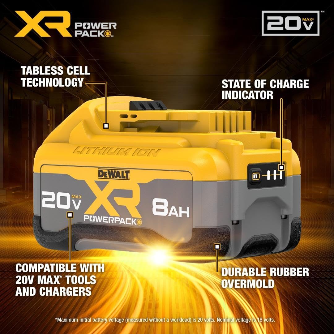 DEWALT 20V MAX XR 8Ah POWERPACK Lithium Ion Battery, 2-Pack (DCB2108-2)