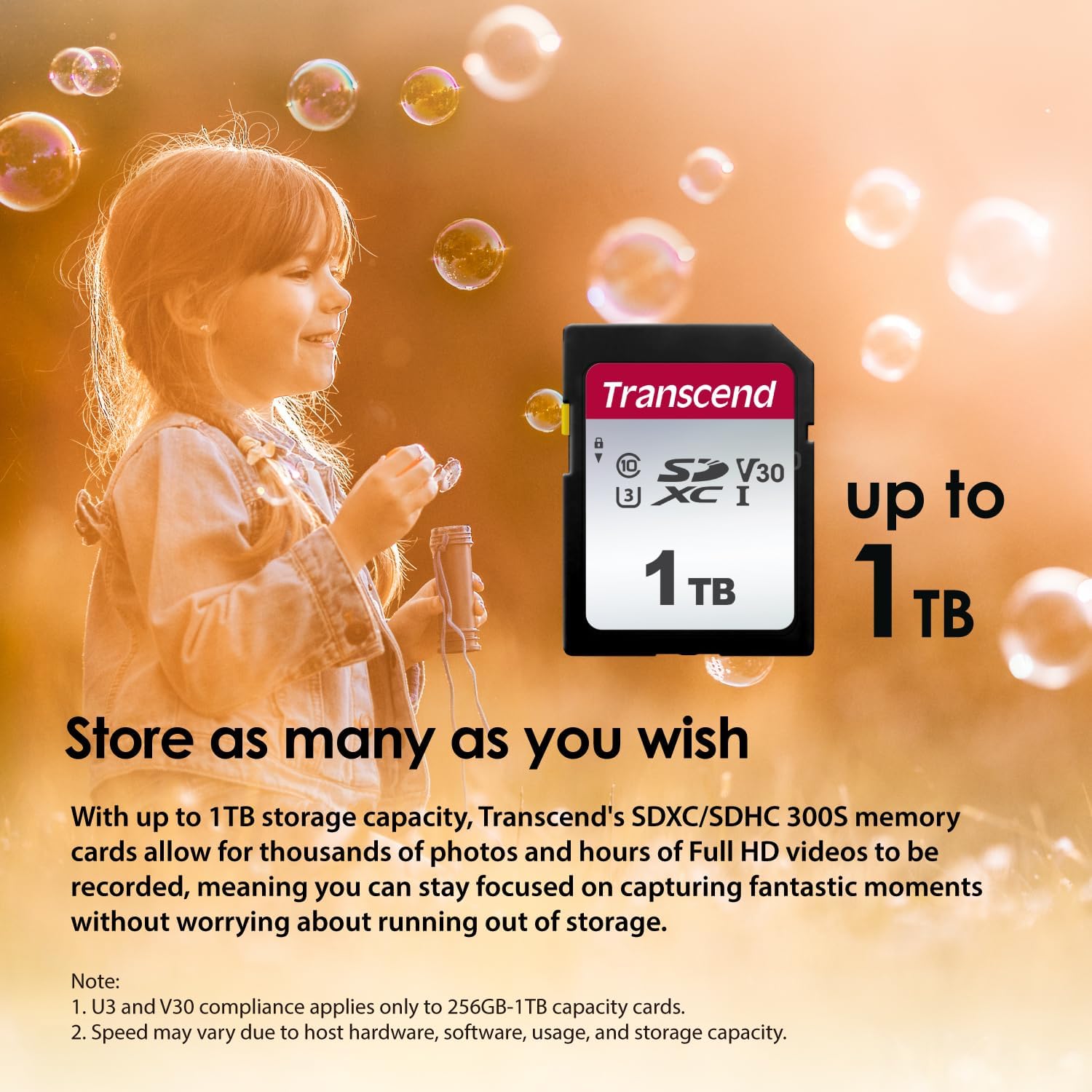 Transcend SDC300S 512GB SDXC SD Card, UHS-I U3 V30, 4K UHD & Full HD for DSLR Cameras/Digital Cameras/Trail Cameras/Camcorder, Up to 100MB/s, Class 10 High-Speed Memory Card